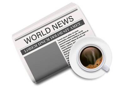 Gerçekçi bir gazete ve bir kahve. Vektör çizimi. Eps 10.