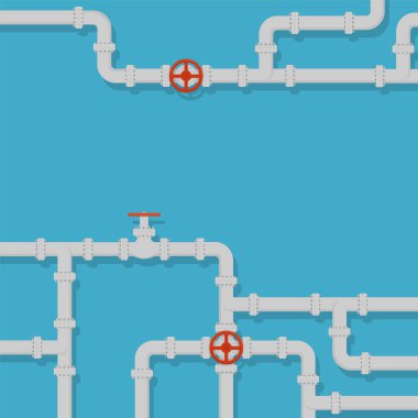 Boru hattıyla endüstri geçmişi. Yağ, su ya da gaz boru hattında tesisat ve vanalar. Vektör çizimi. Eps 10.