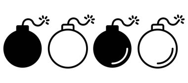 Fünye siyah bombayı yakıyor. Kıvılcımlı bomba. Vektör çizimi. Eps 10.