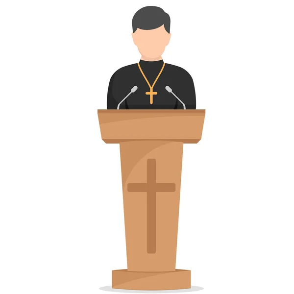 Priest Giving Speech Tribune Catholic Preacher Person Pastor Servant God — Image vectorielle
