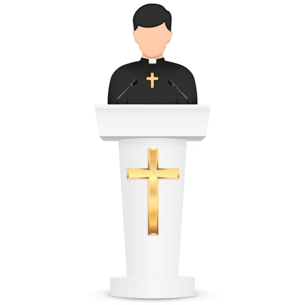 Priest Giving Speech Tribune Catholic Preacher Person Pastor Servant God — Image vectorielle