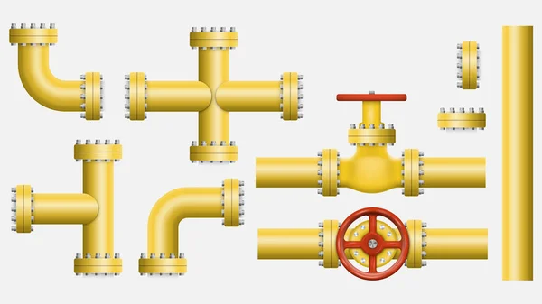 パイプラインの黄色の要素のセット 石油産業 ベクトルイラスト Eps — ストックベクタ