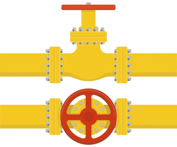 パイプを通って流れる石油 ガスまたは水 バルブを分離したパイプライン建設 産業システム ベクトルイラスト Eps — ストックベクタ