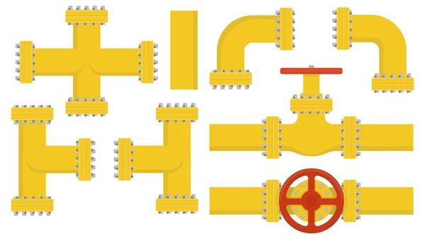 Sada Žlutých Prvků Potrubí Plyn Ropný Průmysl Vektorová Ilustrace Eps — Stockový vektor