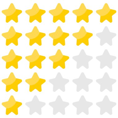 5 yıldız reyting ikonu. Uygulamalar ve web siteleri için beş yıldızlı ürün değerlendirme simgesi. Vektör çizimi. Eps 10.