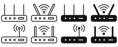 Wifi Router Simgesi. İnternet servis kablosuz yönlendiricisi. Kablosuz internet sinyalli modem. Vektör çizimi. Eps 10.