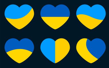 Kalp şeklinde Ukrayna bayrağı ikonu seti. Vektör çizimi. Eps 10.