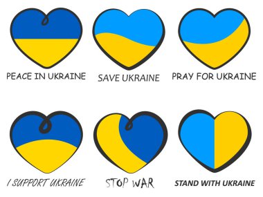 Kalp şeklinde Ukrayna bayrağı ikonu seti. Vektör çizimi. Eps 10.