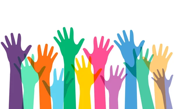 Renkli Eller Kaldırıldı. Vektör çizimi. Eps 10.