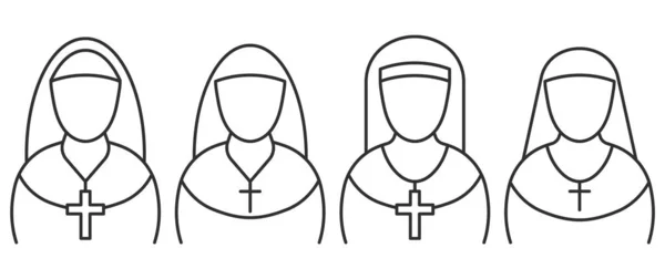 Nun Simple Line Icon 慈悲の印の妹よ ベクトルイラスト Eps — ストックベクタ