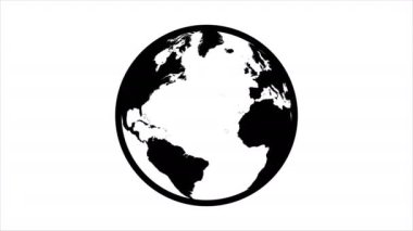 Globe Icon 360. Earth rotating 360 degrees. Highly detailed world texture. Seamless Loop. Black and white.