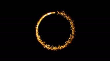 Gold glittering star dust circle of trail sparkling particles on black background. 4k video