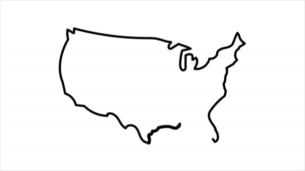 Usa Map Sketch Illustration Hand Drawn Animation Alpha Luma Matte — Stok video