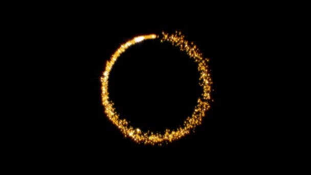 Gold Glittering Star Dust Circle Trail Sparkling Particles Black Background — Video Stock