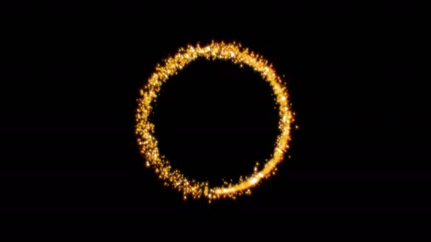 Gold Glittering Star Dust Circle Trail Sparkling Particles Black Background — Video Stock