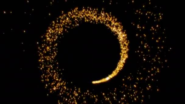 Χρυσό Αστραφτερό Κύκλο Σκόνης Αστέρι Της Πορείας Αφρώδη Σωματίδια Μαύρο — Αρχείο Βίντεο