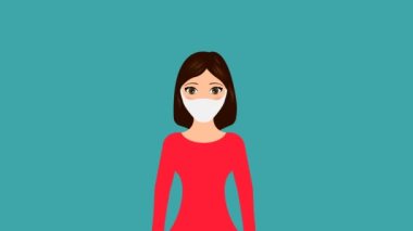 woman wearing protective mask animation with optional luma matte. Alpha Luma Matte included. 4k video