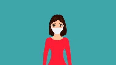 Young woman takes off medical mask animation with optional luma matte. Alpha Luma Matte included. 4k video