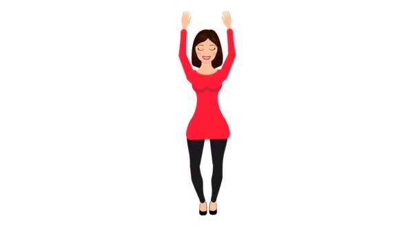 Woman Girl Character Waving Hand Hello Cartoon Animation — Stock video