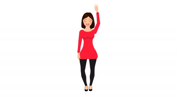 Woman Girl Character Waving Hand Hello Cartoon Animation — Stockvideo