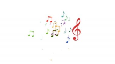 Musical note streaming up in melody with composer. Musical Notes Flying. Animation 4k