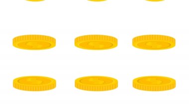 2d animation Raising of golden coins stacks on white background. Money saving and economy concept. Stack of coins. Pile of gold coins. Golden penny cash pile, treasure heap. 4k