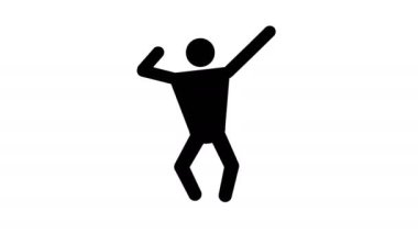 Pictogram man joyful gesture hands up. Loop animation with included alpha channel. 4k animation