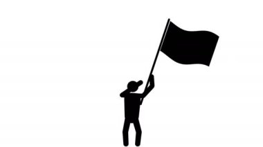Man waving a flag icon. Looping animation 4k