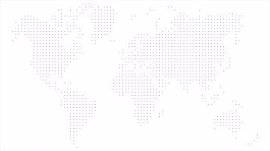Dotted abstract world map. Dotted world map animation. 4K. Pixel mosaic map of World. Halftone design.