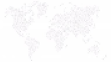 Dotted abstract world map. Dotted world map animation. 4K. Pixel mosaic map of World. Halftone design.