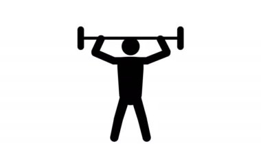 Power Lifting Icon. Man with Barbell Sign animation 4k.