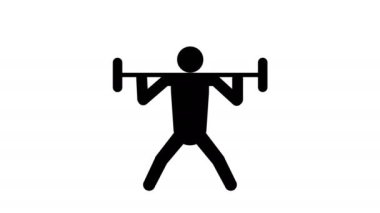 athlete squats with barbell icon, deadlift, workout squat, fitness, symbol on white background. 4k animation