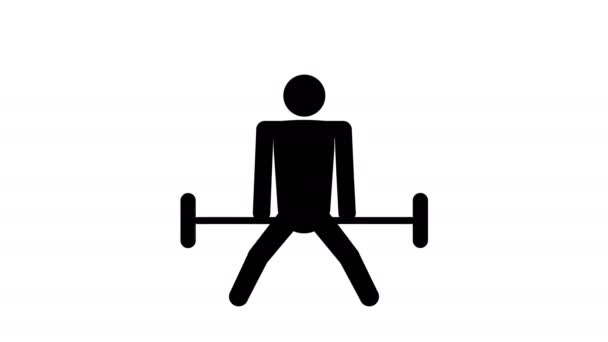 Athlete Squats Barbell Icon Deadlift Workout Squat Fitness Symbol White — Wideo stockowe