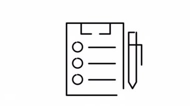 Document and pen line icon animation 4k. business icon