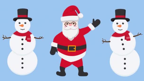 Merry Christmas Happy New Year Snowman Santa Claus Animation Optional — Stok video