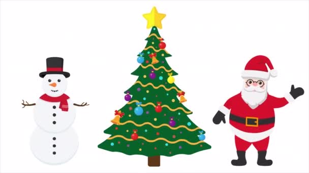 Merry Christmas Happy New Year Snowman Santa Claus Christmas Tree — Wideo stockowe