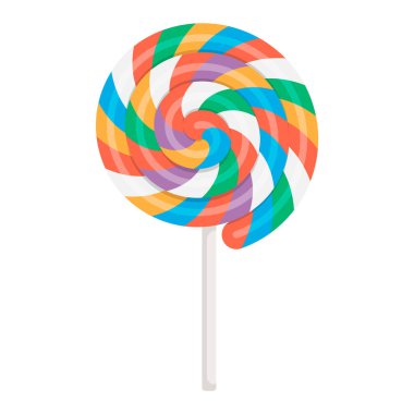 Sarmalı lolipop. Saplanmış şeker çubuğunda. Çizgili kıvrımlı yuvarlak şekerler. Vektör çizimi. Eps 10.