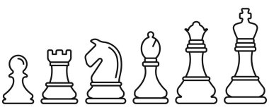 Satranç taşları simgesi. Satranç ikonları. Papaz, kız, kale, at, fil, piyon. Vektör çizimi. Eps 10.