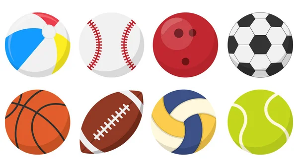 Спортивные Мячи Плоские Иконки Векторная Иллюстрация Eps — стоковый вектор