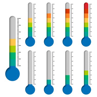 Sıcaklık Sembol Kümesi. Termometre sıcaklığı gösteriyor. Termometre simgesi. Vektör çizimi. Eps 10.