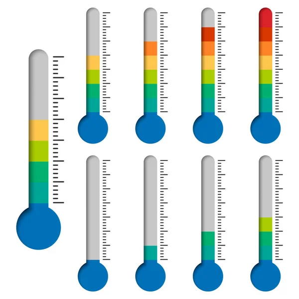 Набор Термометр Показывает Температуру Значок Термометра Векторная Иллюстрация Eps — стоковый вектор