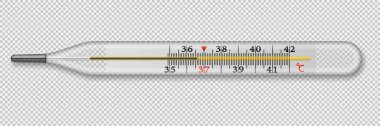 Cam tıbbi cıva termometresi. Geleneksel termometre. Vektör çizimi. Eps 10.
