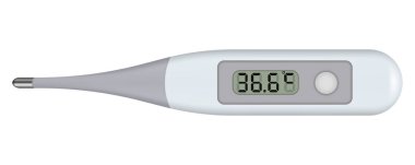 Ölçmek için elektronik tıbbi termometre. Dijital termometre sıcaklığı gösteriyor. Üst Manzara. Vektör çizimi. Eps 10.