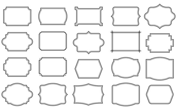 Set of simple line frames with double stroke. Vector illustration. Eps 10.