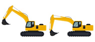 Yandan gören sarı kazıcı. İnşaat aracı. Vektör çizimi. Eps 10.