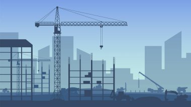 Şehirdeki ağır inşaat makineleri. Vektör çizimi. Eps 10.