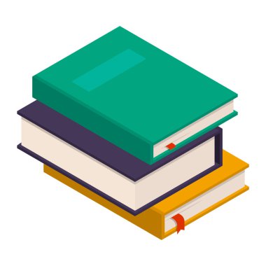 Çeşitli kapaklara sahip canlı ve renkli bir kitap yığını, eğitici ve edebi temalar için ideal. Vektör çizimi. Eps 10.