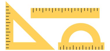 Bir cetvel, açıölçer ve üçgen gibi kesin tasarım çalışmaları için gerekli sarı ölçüm araçlarını keşfedin