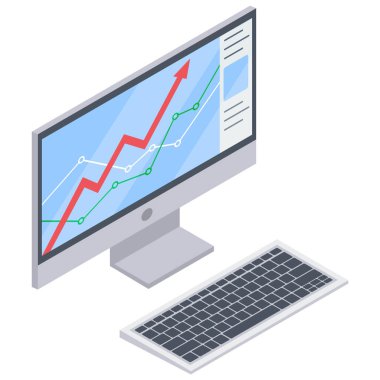 Düz Isometric masaüstü bilgisayarı. PC simgesi. Vektör çizimi. Eps 10.