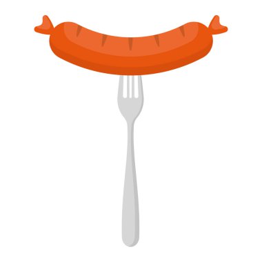 Canlı ve lezzetli bir sosis bir çatalda güzelce sergilenir. Mutfak temaları, ızgara ve yiyecek pazarları için mükemmeldir.